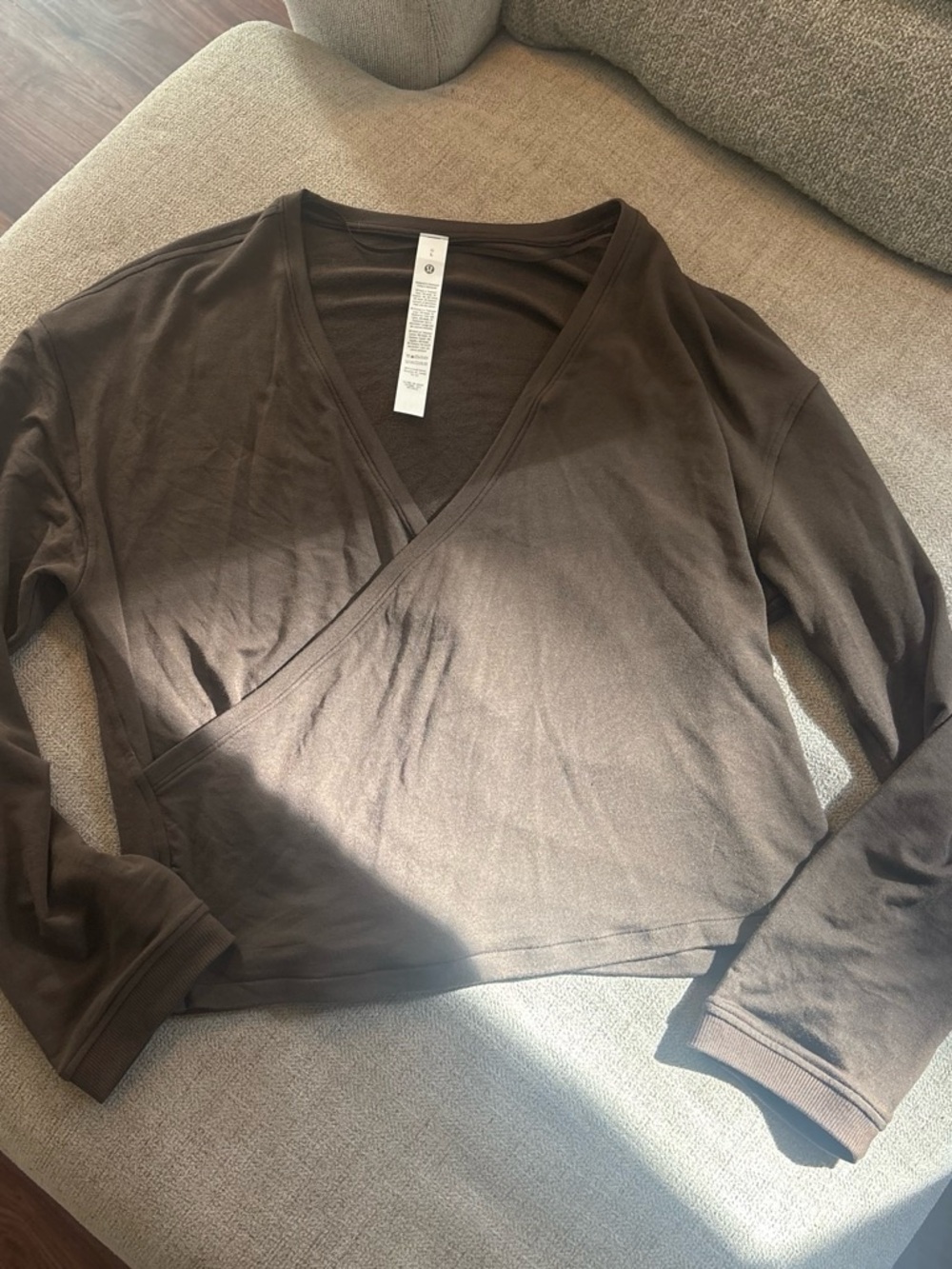 lululemon athletica Brown Be Calm Wrap-Front Long Sleeve Sweater